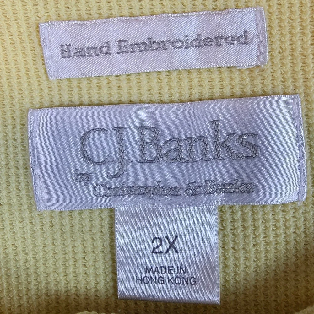 CJ Banks Yellow Hand Embroidered Button Front Ribbed Cardigan Sweater 2X